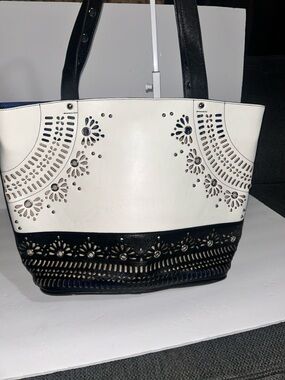 Chantal by Sharif Studded Cutout Tote  Black White Boho Western Shoulder Purse